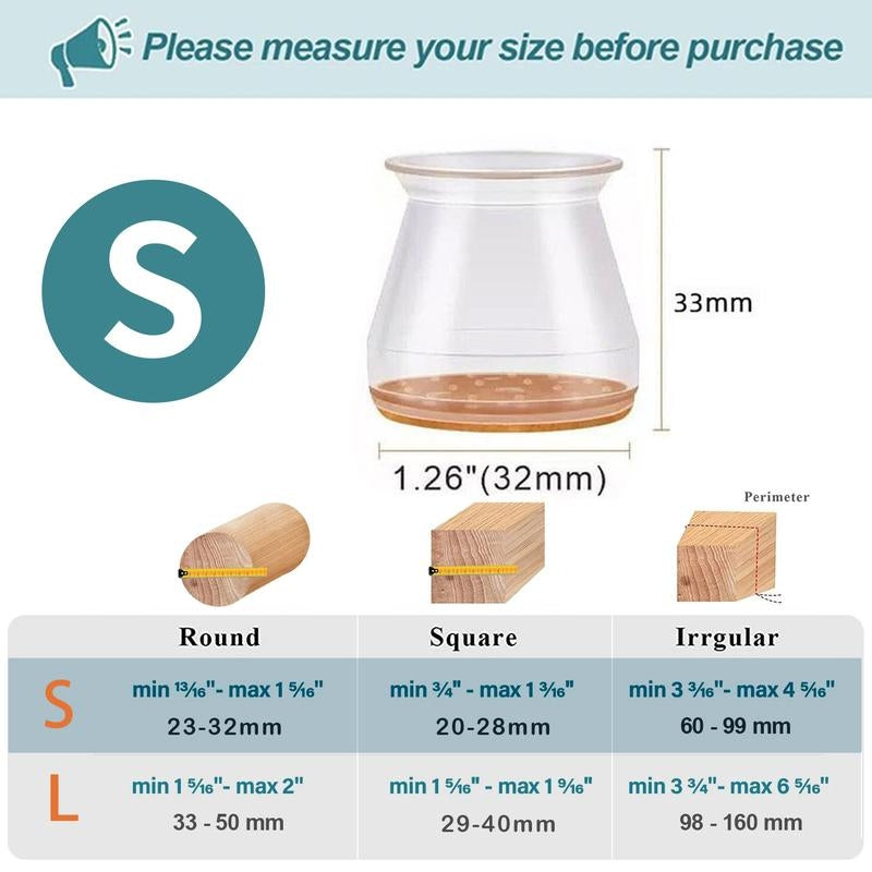 Clear Silicone Chair Leg Caps with Integrated Felt Pads for Smooth Sliding