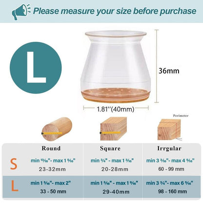 Clear Silicone Chair Leg Caps with Integrated Felt Pads for Smooth Sliding