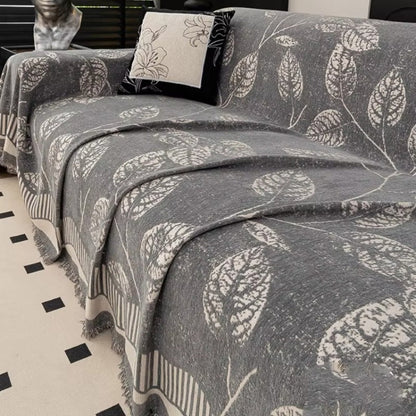 Cleo Sofa Cover - Chenille Leaf Pattern, Machine Washable, Anti-Slip