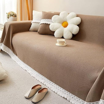 Ceo Sofa Cover - Chenille with Lace Edge, Non-Slip Protection