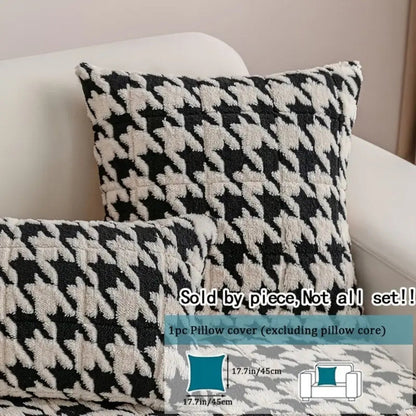 Cleeo Sofa Cover - Plush Microfiber Houndstooth with Ruffle Trim