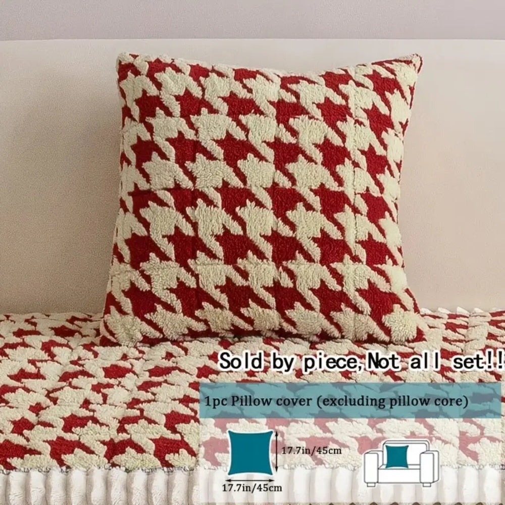 Cleeo Sofa Cover - Plush Microfiber Houndstooth with Ruffle Trim