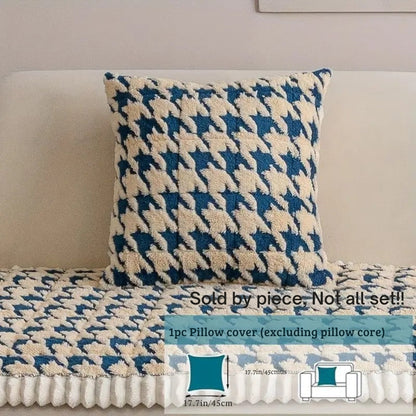 Cleeo Sofa Cover - Plush Microfiber Houndstooth with Ruffle Trim