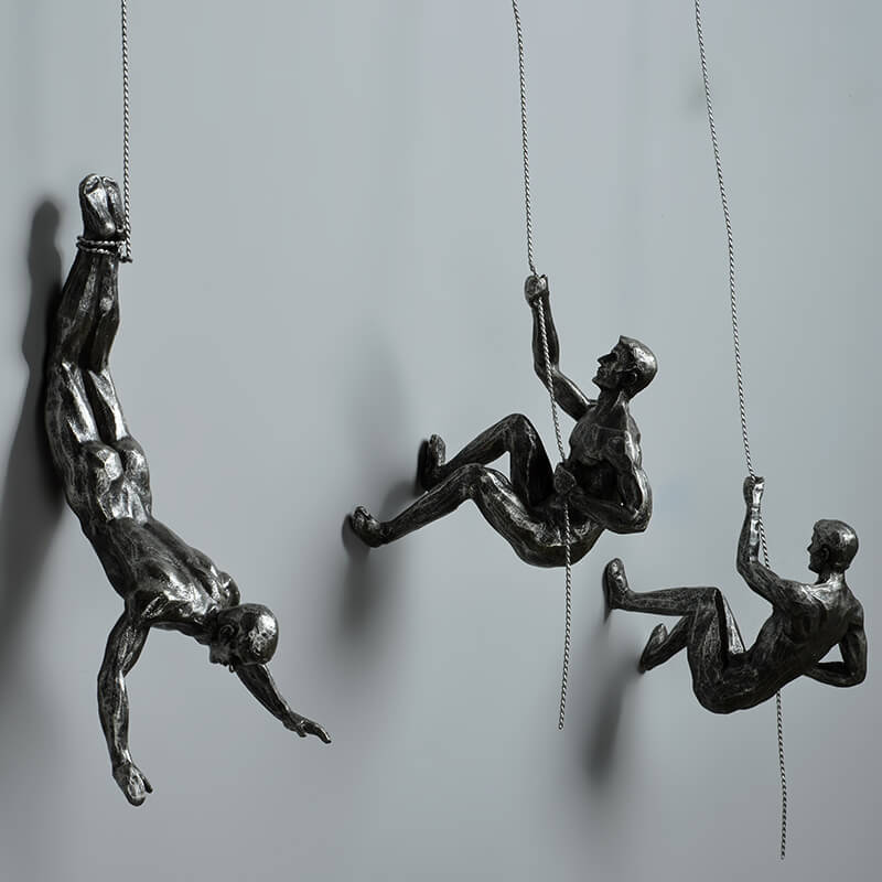 Climbing Figure Wall Sculpture | Resin & Iron Wire Art for Modern Decor