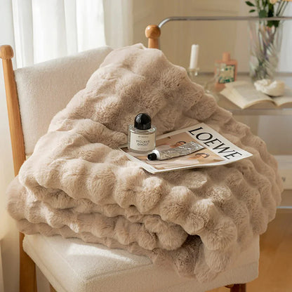 Plush Faux Fur Throw Blanket 63x79 Inches Soft Oversized Lap Coverlet for Sofa Bed Couch Lounge Chair Reading Nook Winter Warmth Home Accent