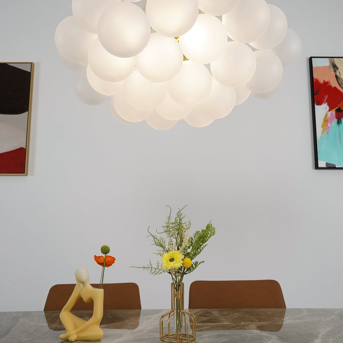 Hanging Ceiling Light Multi-Globe Frosted Glass Fixture Gold Black Chrome for Dining Room Kitchen Island Entryway Indoor Chandelier Adjustab