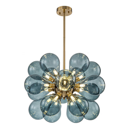 18-Light Glass Globe Ceiling Chandelier Blue Orb Sputnik Design Gold Frame Adjustable Height Hardwired for Dining Room Foyer