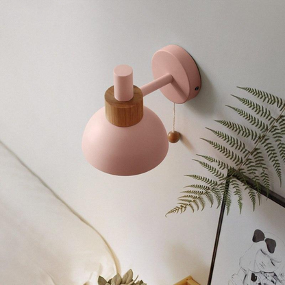 Sphere Sconce Light with Pull Cord Wood & Metal Fixture 6 in Pastel E26 Socket for Bedrooms Hallways Nurseries Entryways Modern Nordic Style
