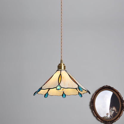 Tiffany Cone Glass Hanging Light with Adjustable Cord for Kitchen Island, Dining Table, Bedroom – Handcrafted Art Glass Ceiling Fixture in M