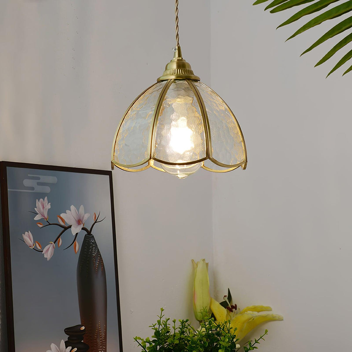Tiffany Cone Glass Hanging Light with Adjustable Cord for Kitchen Island, Dining Table, Bedroom – Handcrafted Art Glass Ceiling Fixture in M