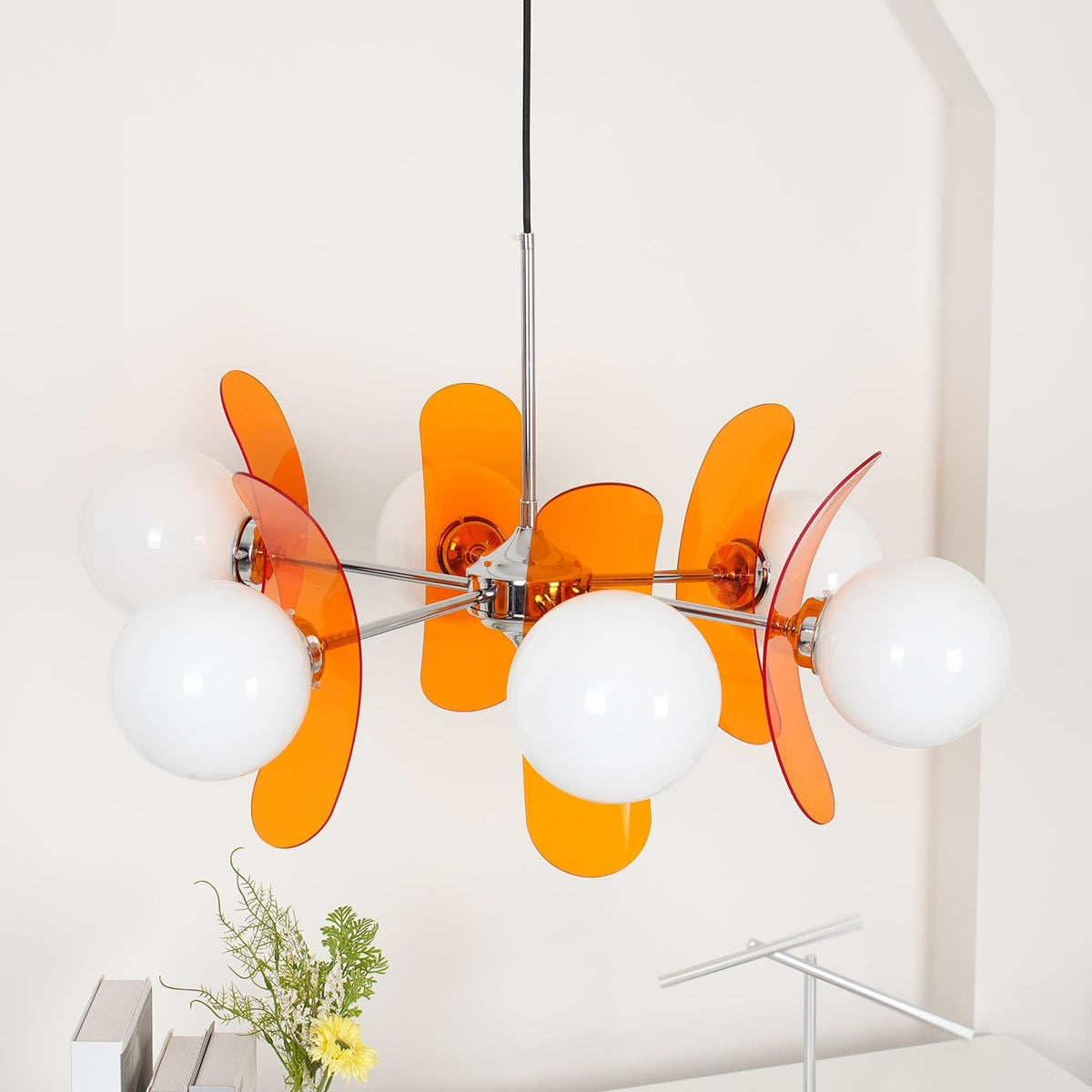 Multi-Bulb Hanging Fixture Chrome & Acrylic Starburst Design for Dining Room Kitchen Living Room 24-32 in Diameter