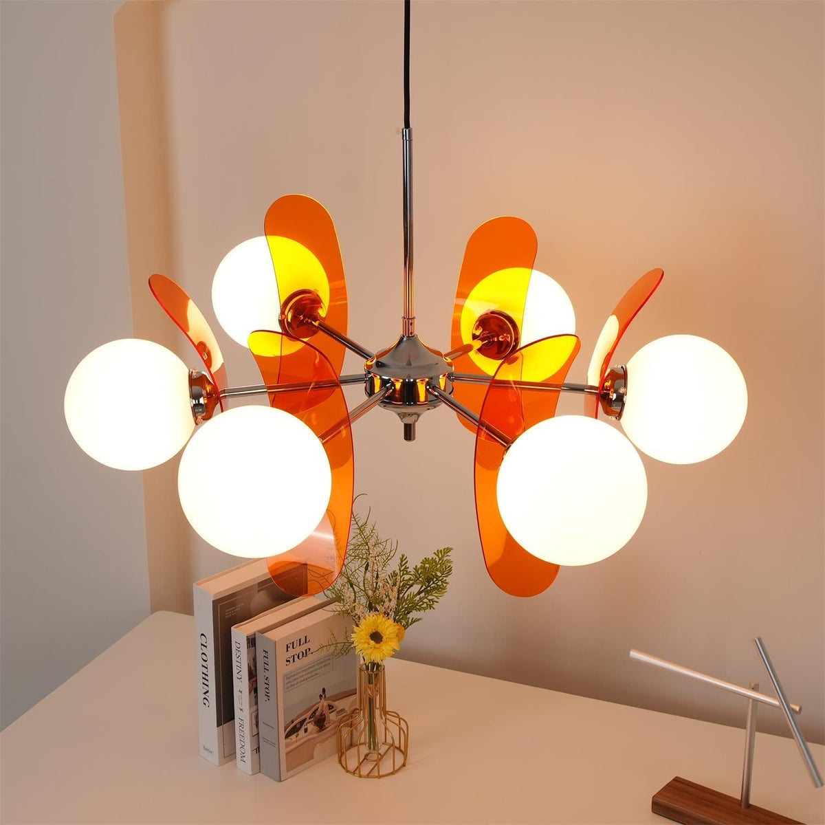 Multi-Bulb Hanging Fixture Chrome & Acrylic Starburst Design for Dining Room Kitchen Living Room 24-32 in Diameter