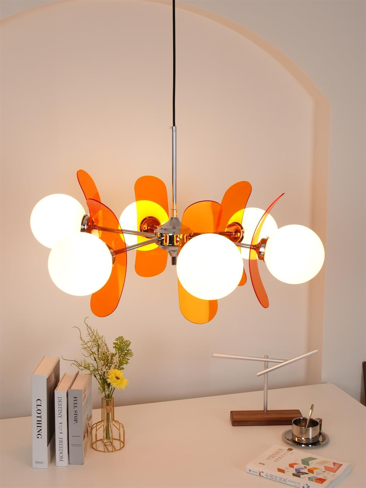 Multi-Bulb Hanging Fixture Chrome & Acrylic Starburst Design for Dining Room Kitchen Living Room 24-32 in Diameter