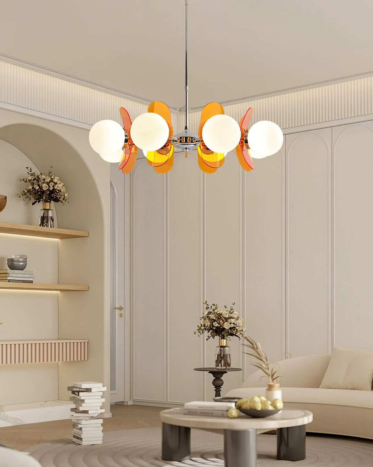 Multi-Bulb Hanging Fixture Chrome & Acrylic Starburst Design for Dining Room Kitchen Living Room 24-32 in Diameter