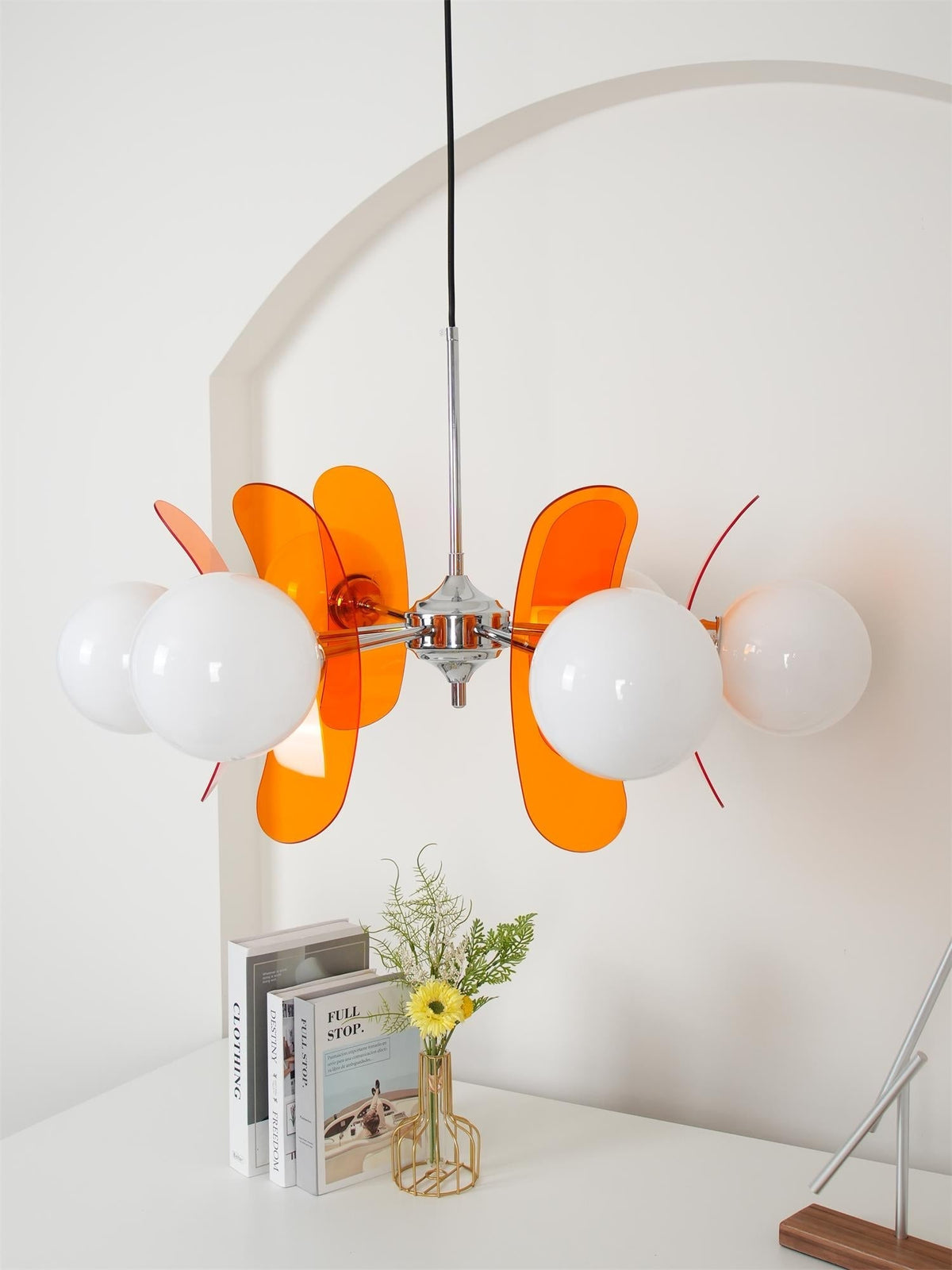 Multi-Bulb Hanging Fixture Chrome & Acrylic Starburst Design for Dining Room Kitchen Living Room 24-32 in Diameter