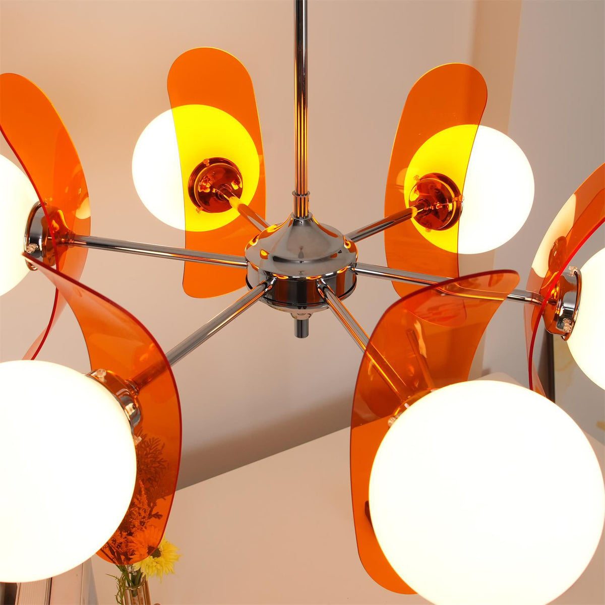 Multi-Bulb Hanging Fixture Chrome & Acrylic Starburst Design for Dining Room Kitchen Living Room 24-32 in Diameter