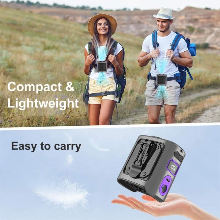 Portable Fan with Power Bank, Neck Fan with LED Flashlight, Rechargeable Mini Fan with Waist Clip for Travel