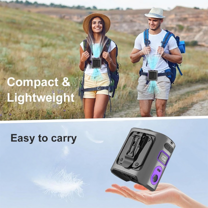 Portable Fan with Power Bank, Neck Fan with LED Flashlight, Rechargeable Mini Fan with Waist Clip for Travel