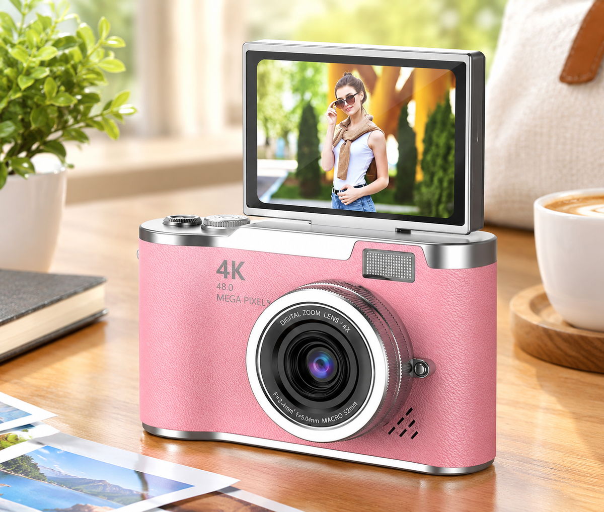 Compact 4K Digital Camera with 180° Flip Screen & 48MP for Easy Selfies