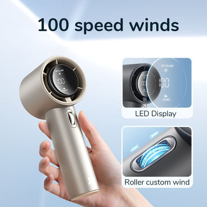 Portable Fan Handheld Rechargeable, Metal Mini Handheld Fan with Digital Display, Cool Fan for Summer Travel
