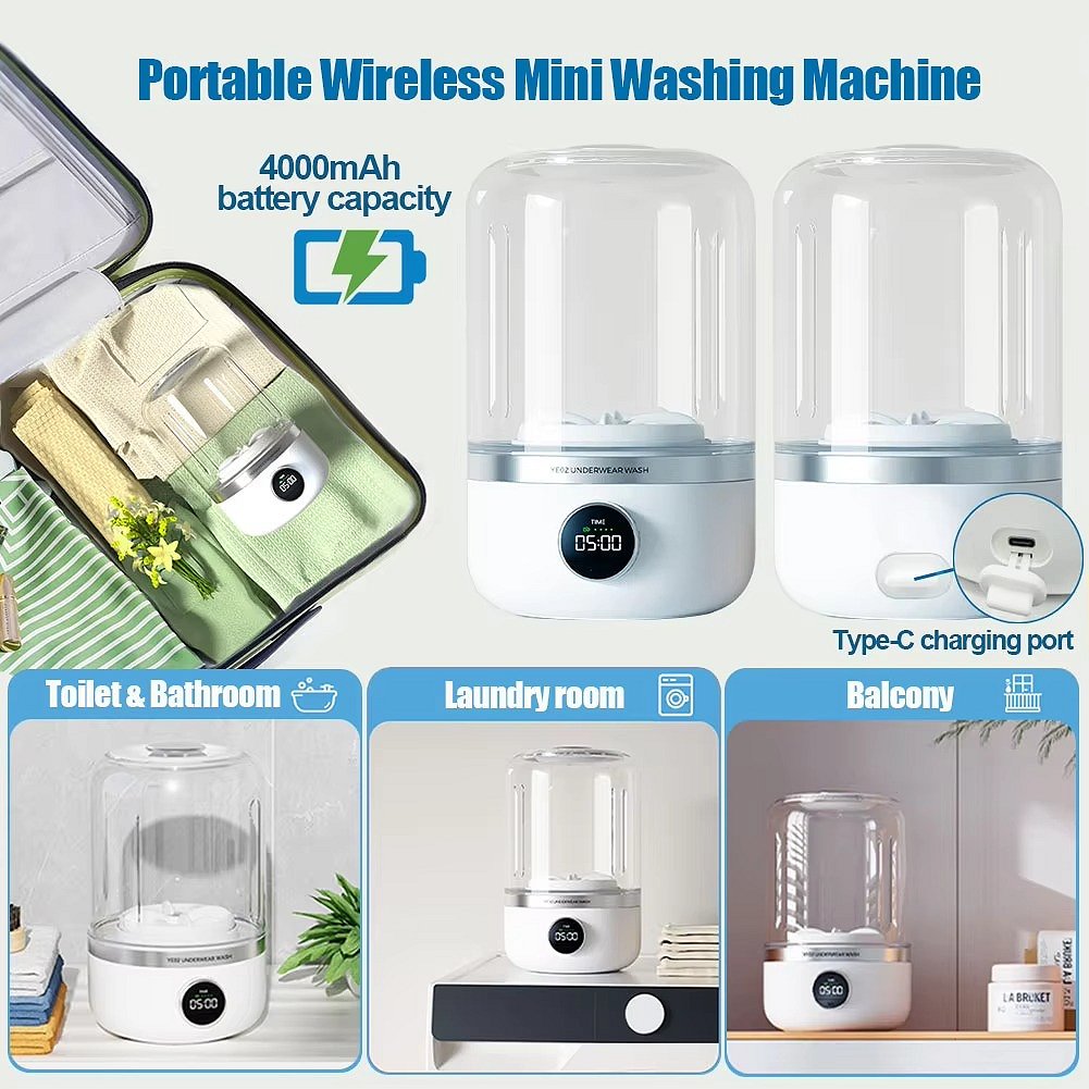Compact Mini Washing Machine | USB Rechargeable with Dual Cleaning Modes | Portable Solution for Travel and Small Spaces