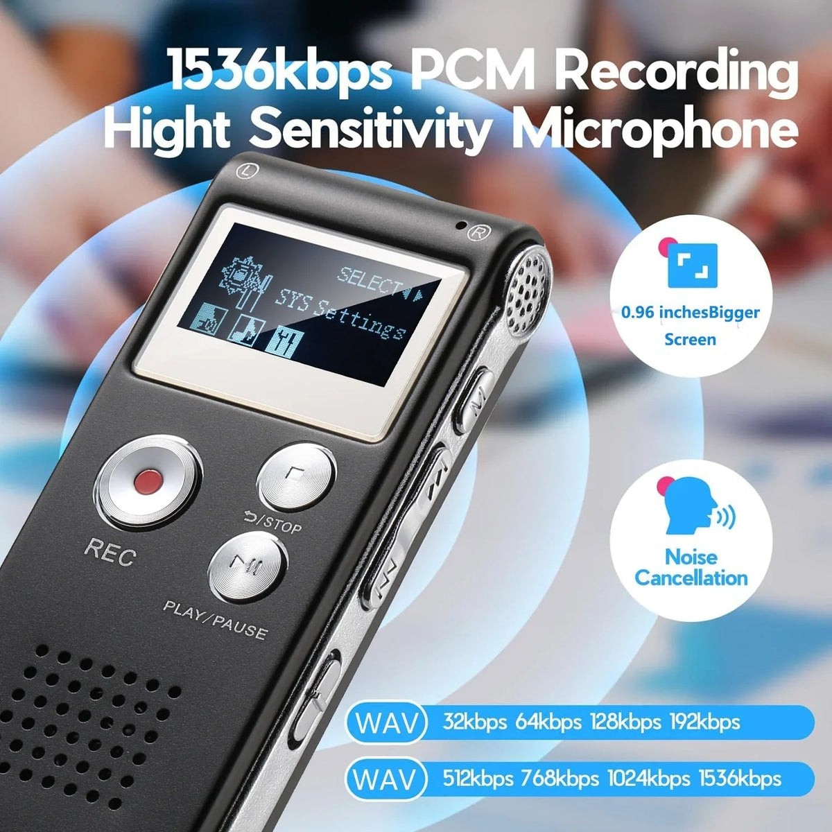 Compact Voice Recorder | Voice Activated Audio Recorder with High-Quality Capture | Portable Device for Efficient Sound Recording