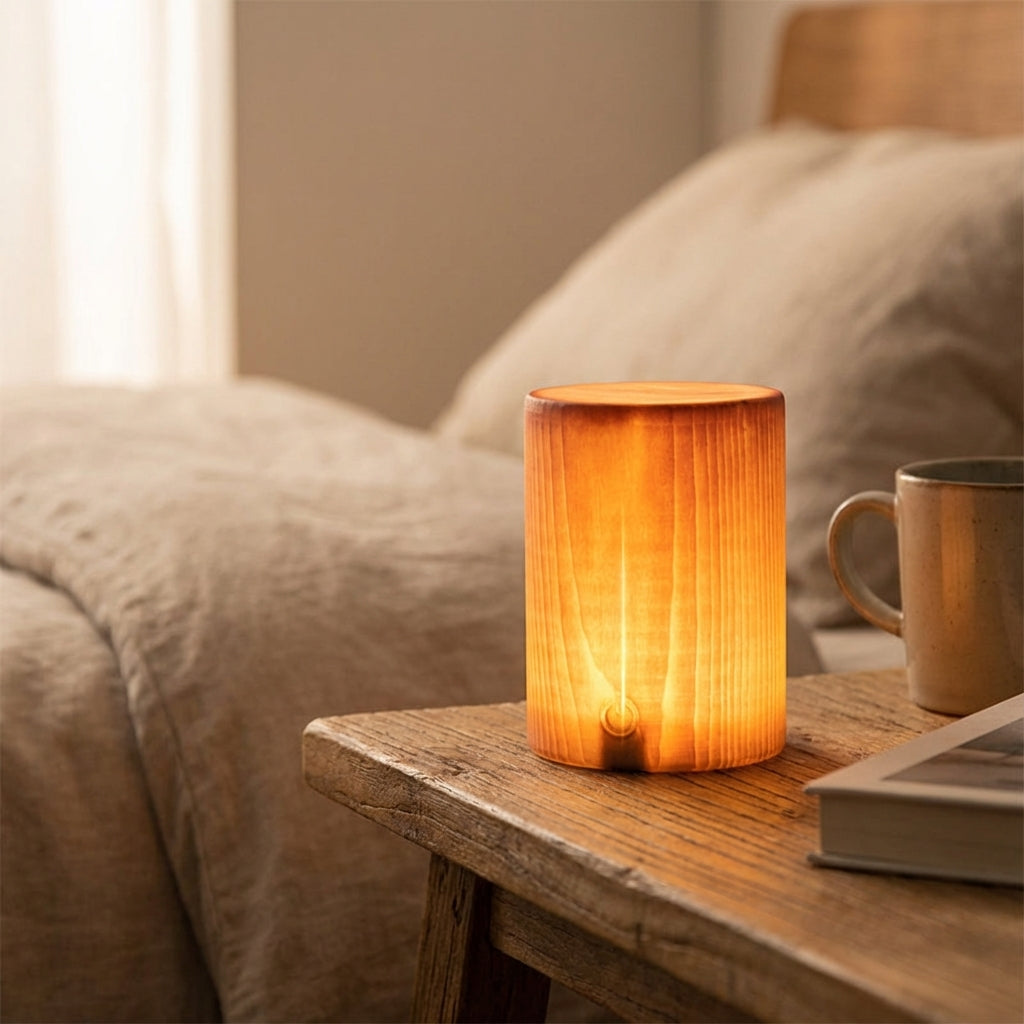 Rechargeable LED Desk Lamp Wood Finish Touch Dimming Portable Wireless Night Light for Bedroom Living Room Office Reading Mood Lighting Mini