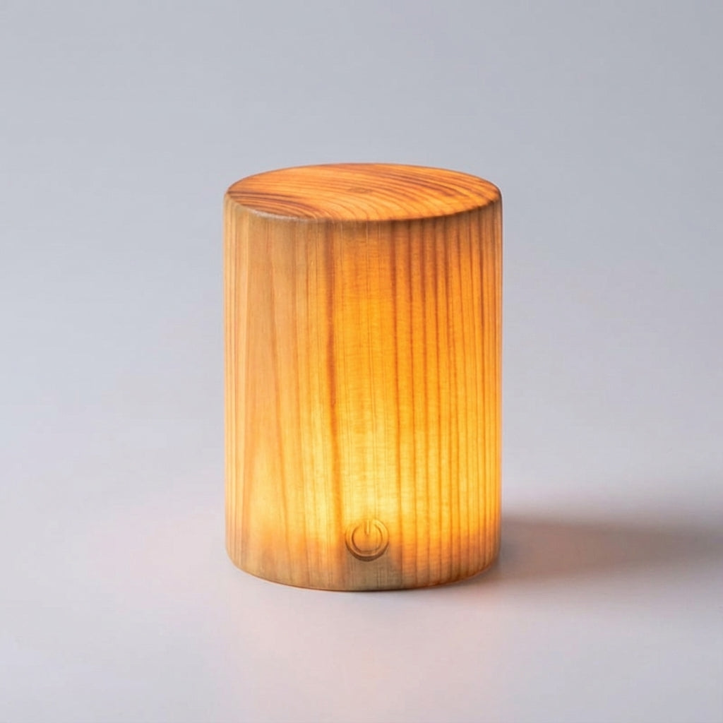 Rechargeable LED Desk Lamp Wood Finish Touch Dimming Portable Wireless Night Light for Bedroom Living Room Office Reading Mood Lighting Mini