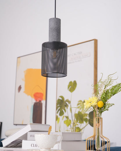 Industrial Concrete Hanging Light Fixture with Metal Accent for Dining Room, Kitchen Island & Bedroom – Adjustable Cord, E26 Socket, Modern