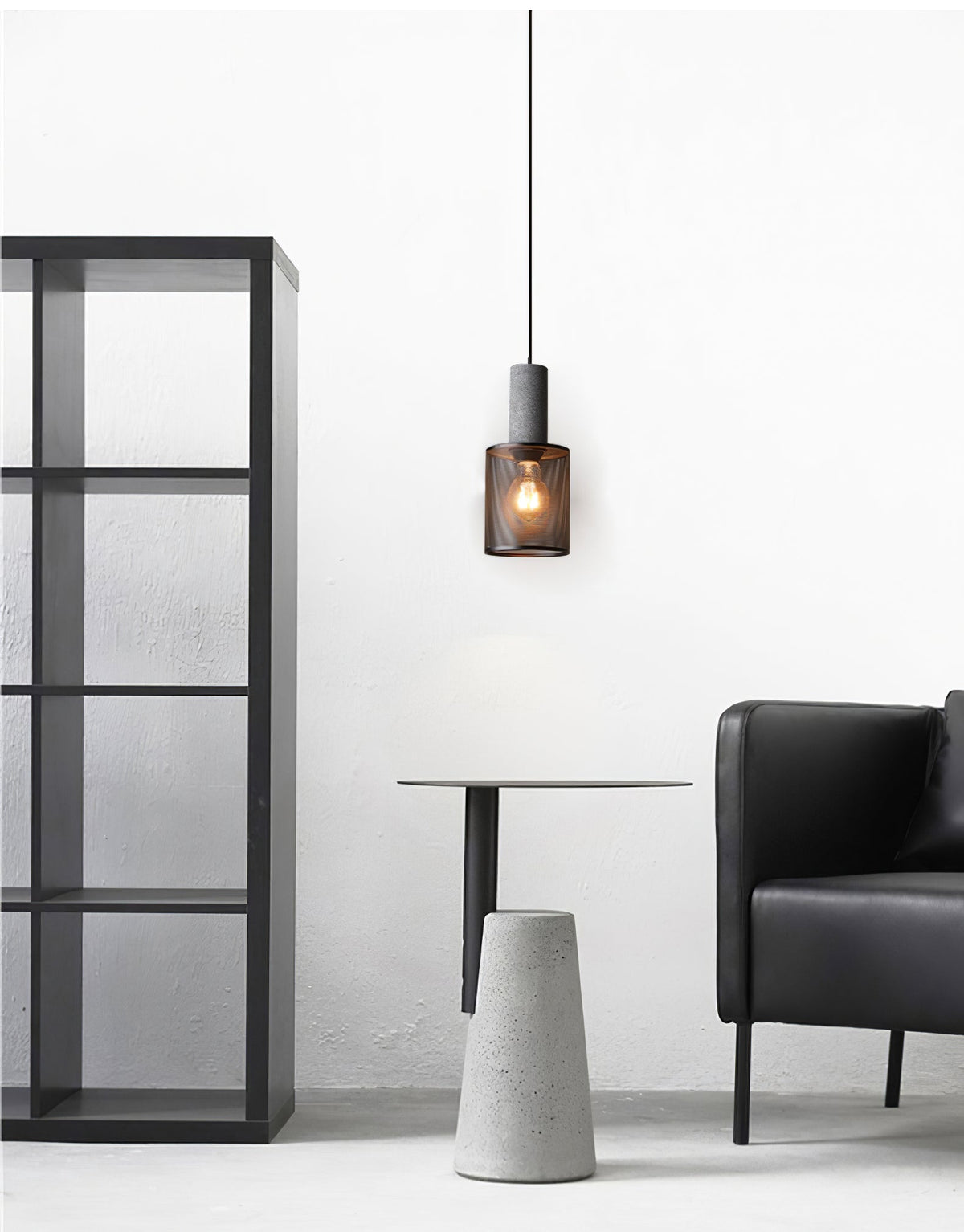 Industrial Concrete Hanging Light Fixture with Metal Accent for Dining Room, Kitchen Island & Bedroom – Adjustable Cord, E26 Socket, Modern