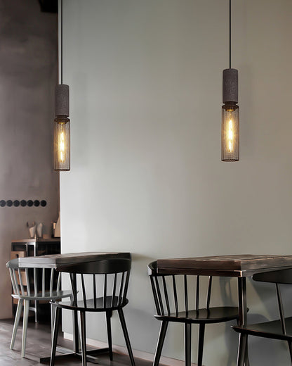 Industrial Concrete Hanging Light Fixture with Metal Accent for Dining Room, Kitchen Island & Bedroom – Adjustable Cord, E26 Socket, Modern