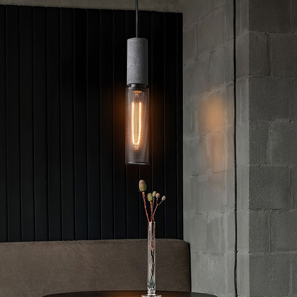 Industrial Concrete Hanging Light Fixture with Metal Accent for Dining Room, Kitchen Island & Bedroom – Adjustable Cord, E26 Socket, Modern