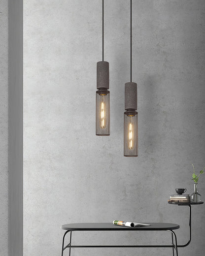 Industrial Concrete Hanging Light Fixture with Metal Accent for Dining Room, Kitchen Island & Bedroom – Adjustable Cord, E26 Socket, Modern