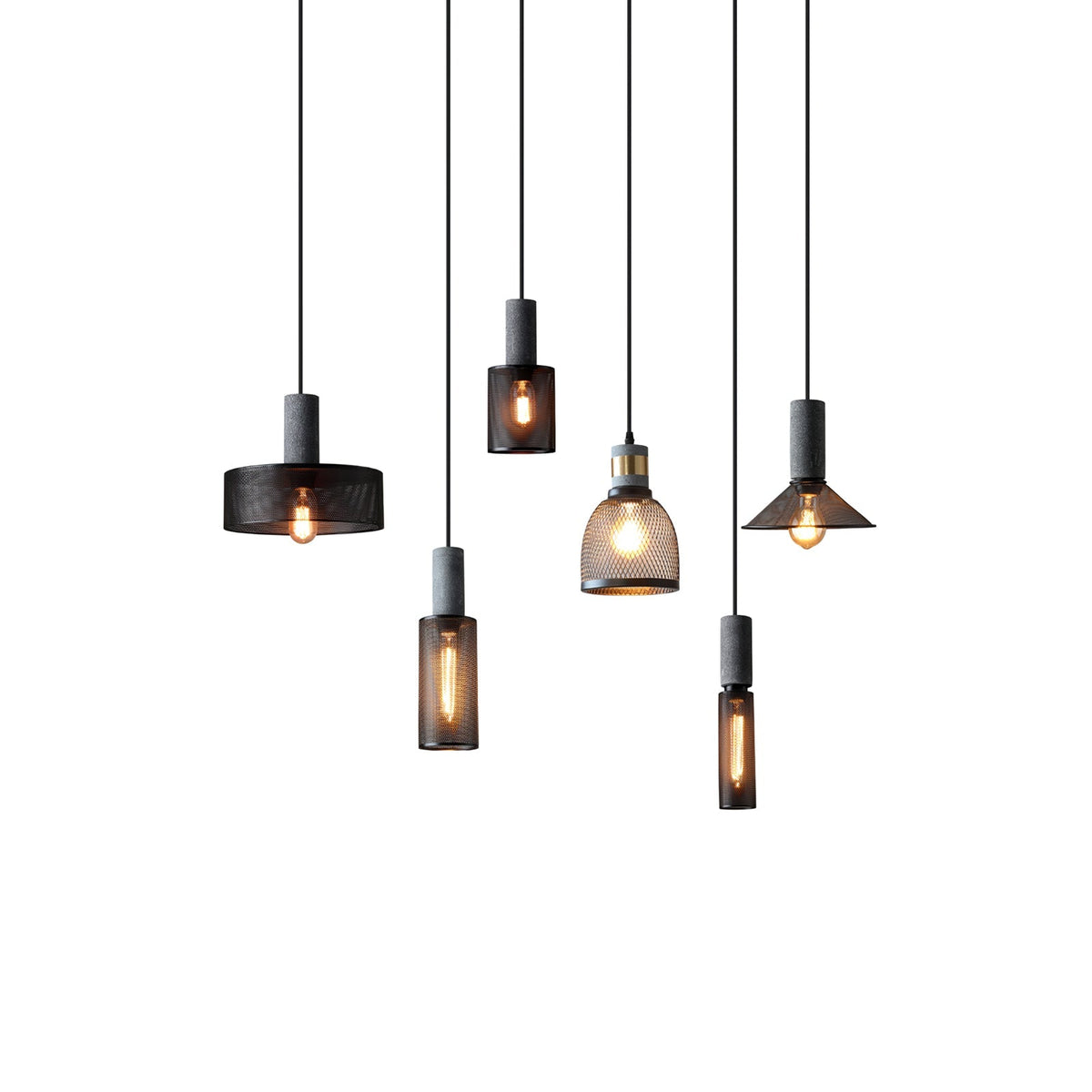 Industrial Concrete Hanging Light Fixture with Metal Accent for Dining Room, Kitchen Island & Bedroom – Adjustable Cord, E26 Socket, Modern