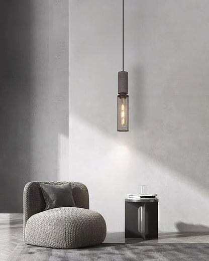Industrial Concrete Hanging Light Fixture with Metal Accent for Dining Room, Kitchen Island & Bedroom – Adjustable Cord, E26 Socket, Modern