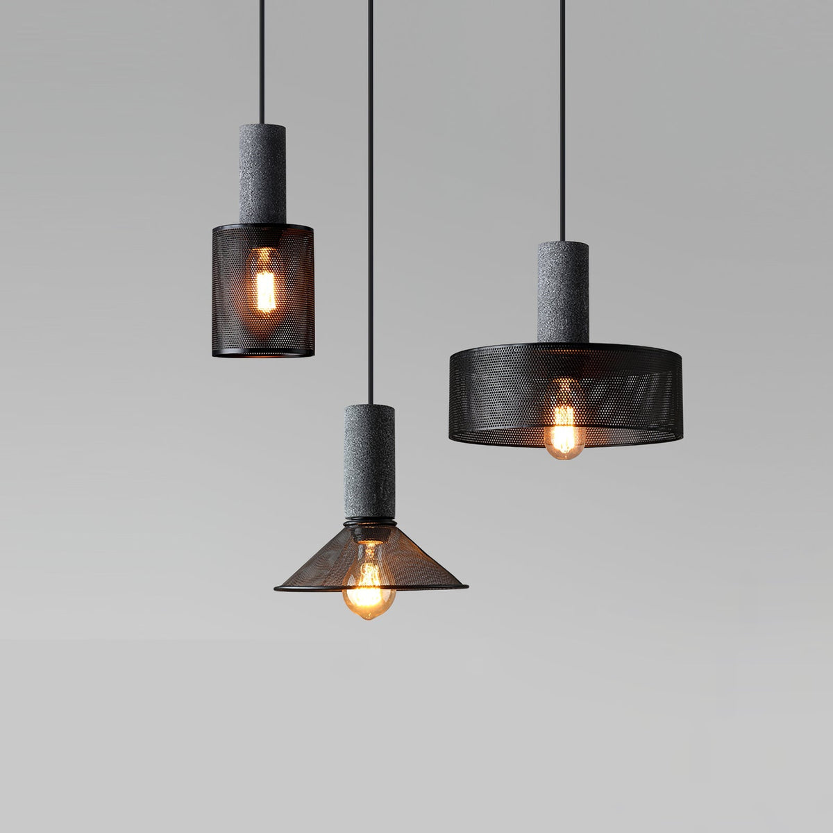 Industrial Concrete Hanging Light Fixture with Metal Accent for Dining Room, Kitchen Island & Bedroom – Adjustable Cord, E26 Socket, Modern