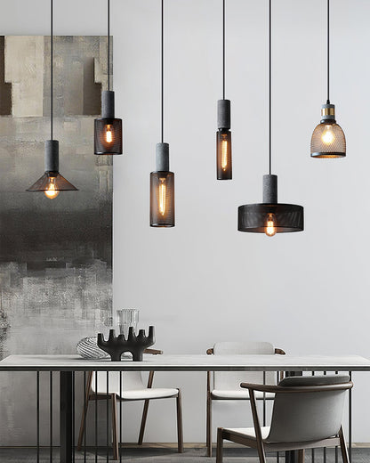 Industrial Concrete Hanging Light Fixture with Metal Accent for Dining Room, Kitchen Island & Bedroom – Adjustable Cord, E26 Socket, Modern