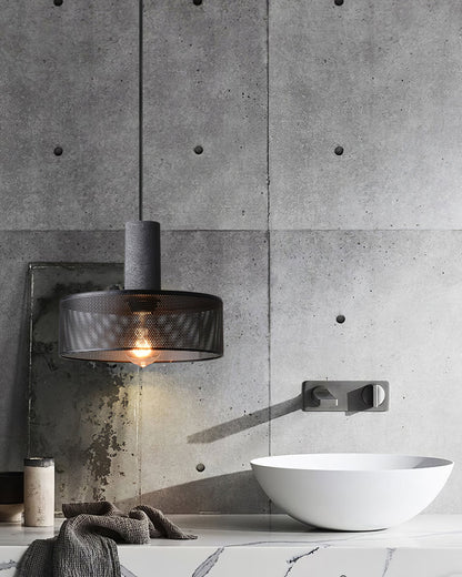 Industrial Concrete Hanging Light Fixture with Metal Accent for Dining Room, Kitchen Island & Bedroom – Adjustable Cord, E26 Socket, Modern