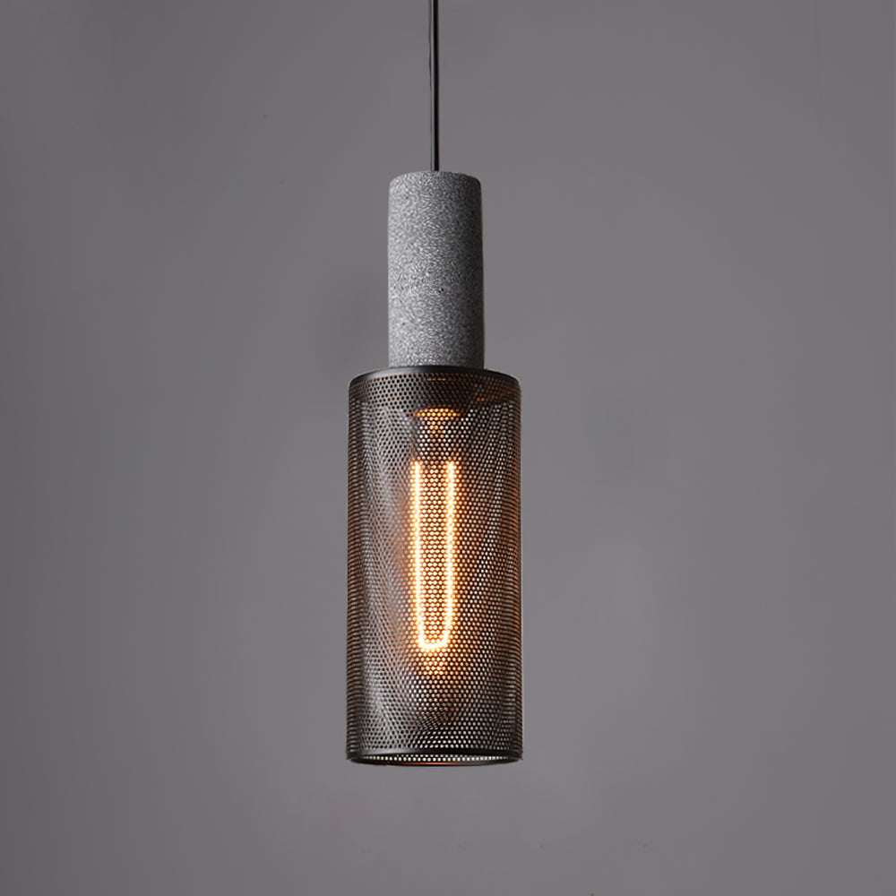 Industrial Concrete Hanging Light Fixture with Metal Accent for Dining Room, Kitchen Island & Bedroom – Adjustable Cord, E26 Socket, Modern