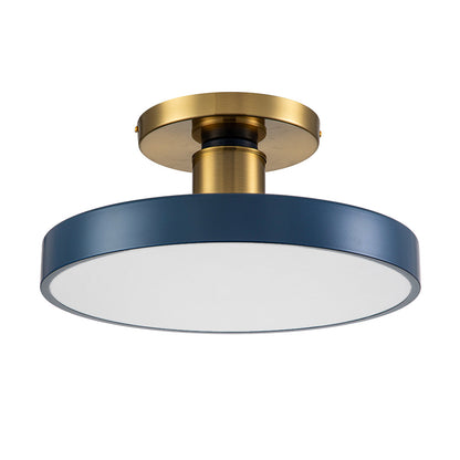 16-Inch Round LED Semi-Flush Ceiling Fixture Navy Blue with Brass Trim Dimmable 5 Color Temperatures for Bedroom Living Room Kitchen Hallway