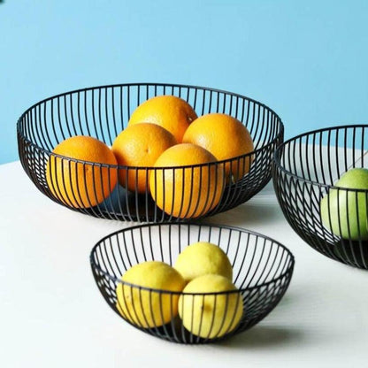Contemporary Metal Fruit Basket in Black – High-Quality Iron Storage Solution for Modern Kitchens, Large Capacity Design