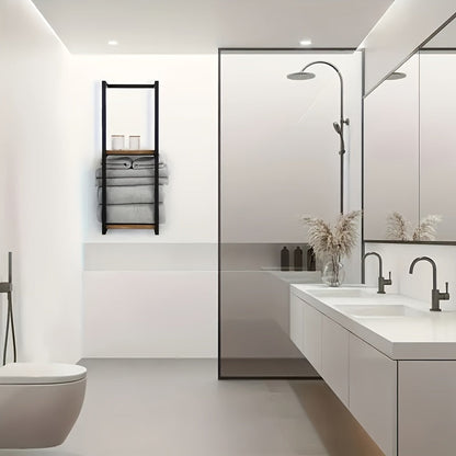 Contemporary Metal Towel Rack with Waterproof Shelf | Space-Saving Design for Organized Bathrooms