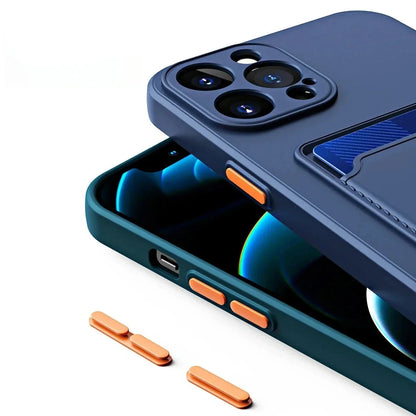 iPhone Silicone Case with Card Slot – Shock-Absorbing Protection with 1-2 Card Holder Pocket for iPhone 17 Pro Max 16 15 Plus – Raised