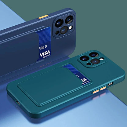 iPhone Silicone Case with Card Slot – Shock-Absorbing Protection with 1-2 Card Holder Pocket for iPhone 17 Pro Max 16 15 Plus – Raised