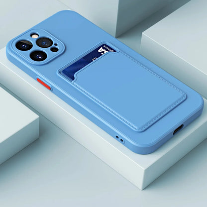 iPhone Silicone Case with Card Slot – Shock-Absorbing Protection with 1-2 Card Holder Pocket for iPhone 17 Pro Max 16 15 Plus – Raised