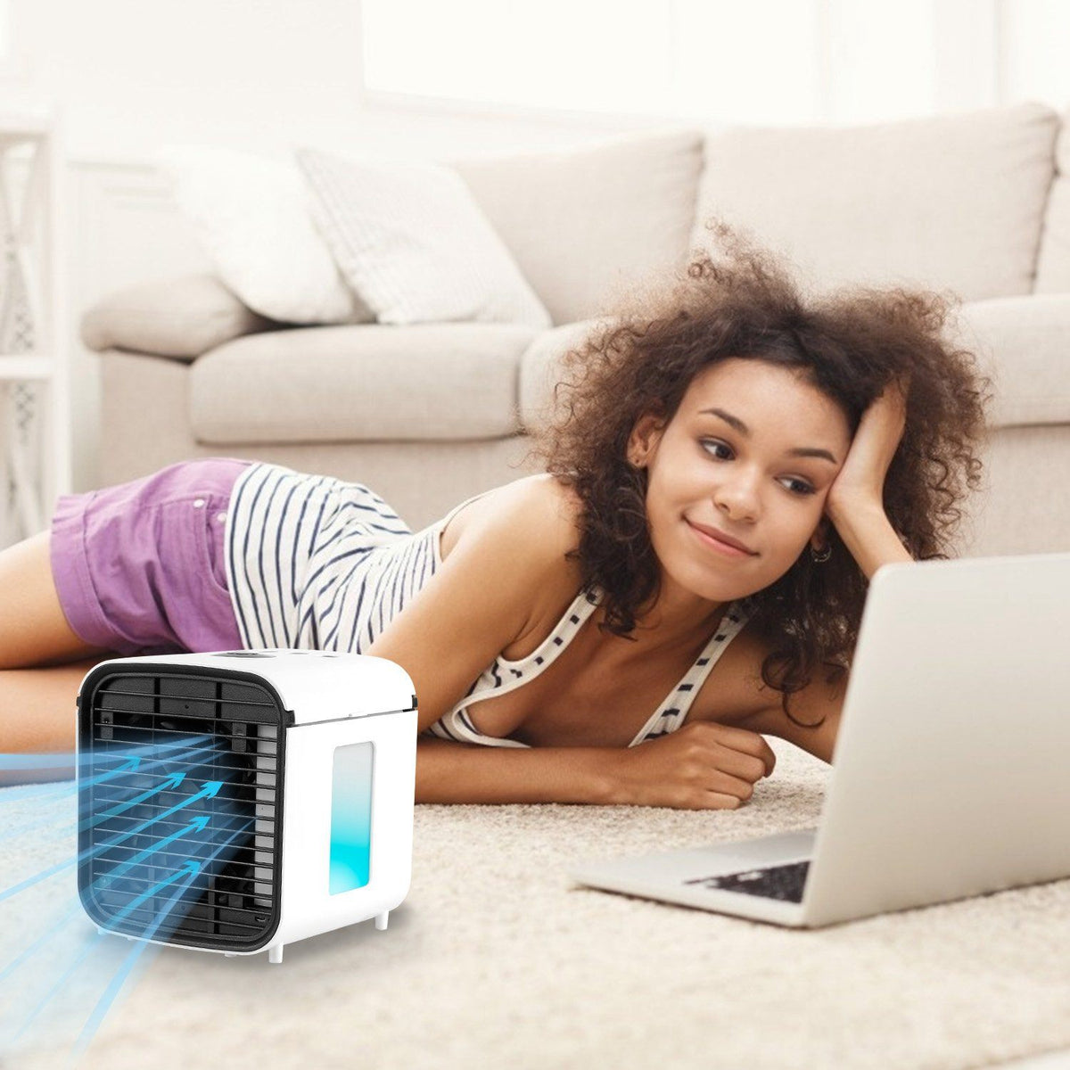 Cool Breeze | Portable Mini Air Conditioner Fan with 7 LED Colors | Humidified Air for Comfort