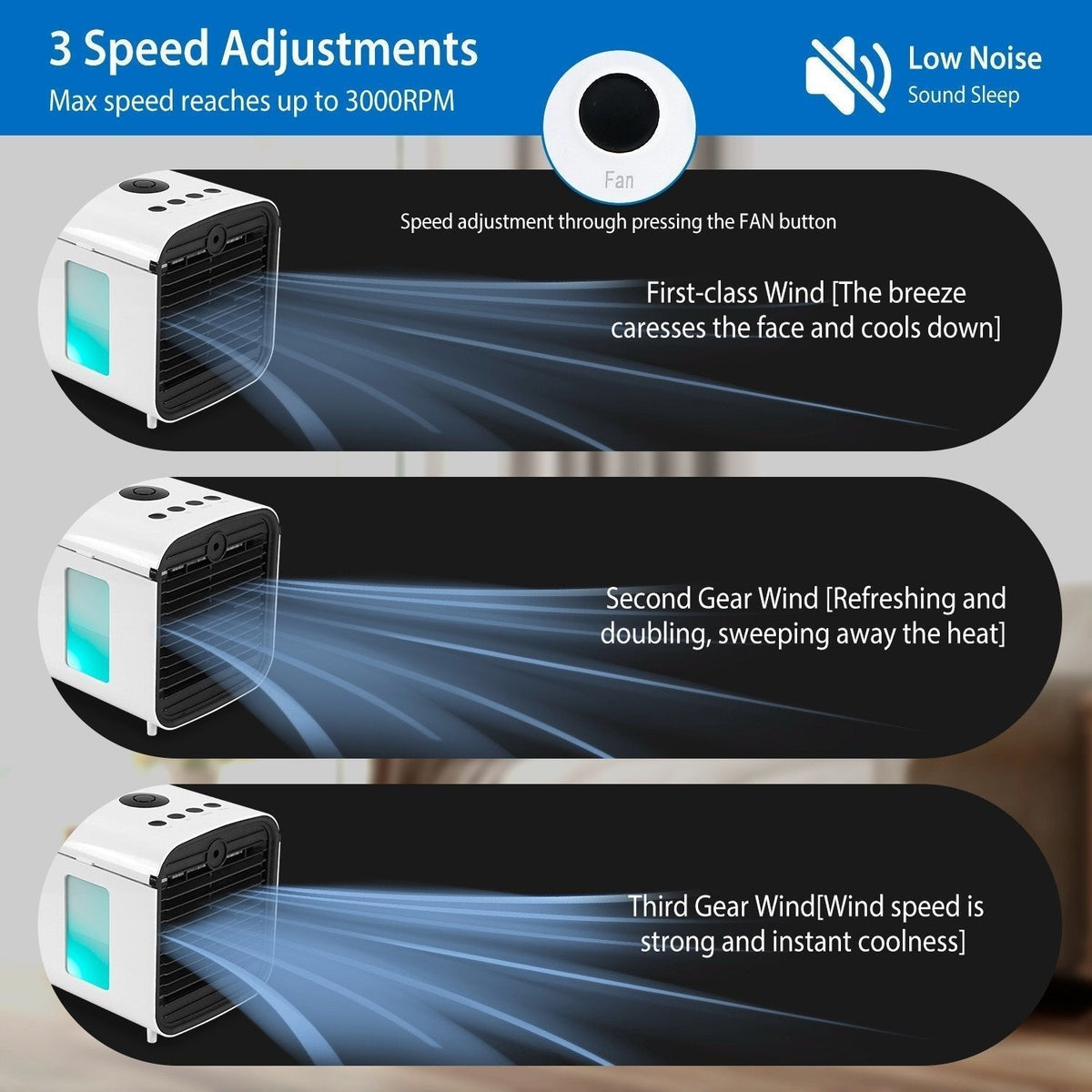 Cool Breeze | Portable Mini Air Conditioner Fan with 7 LED Colors | Humidified Air for Comfort