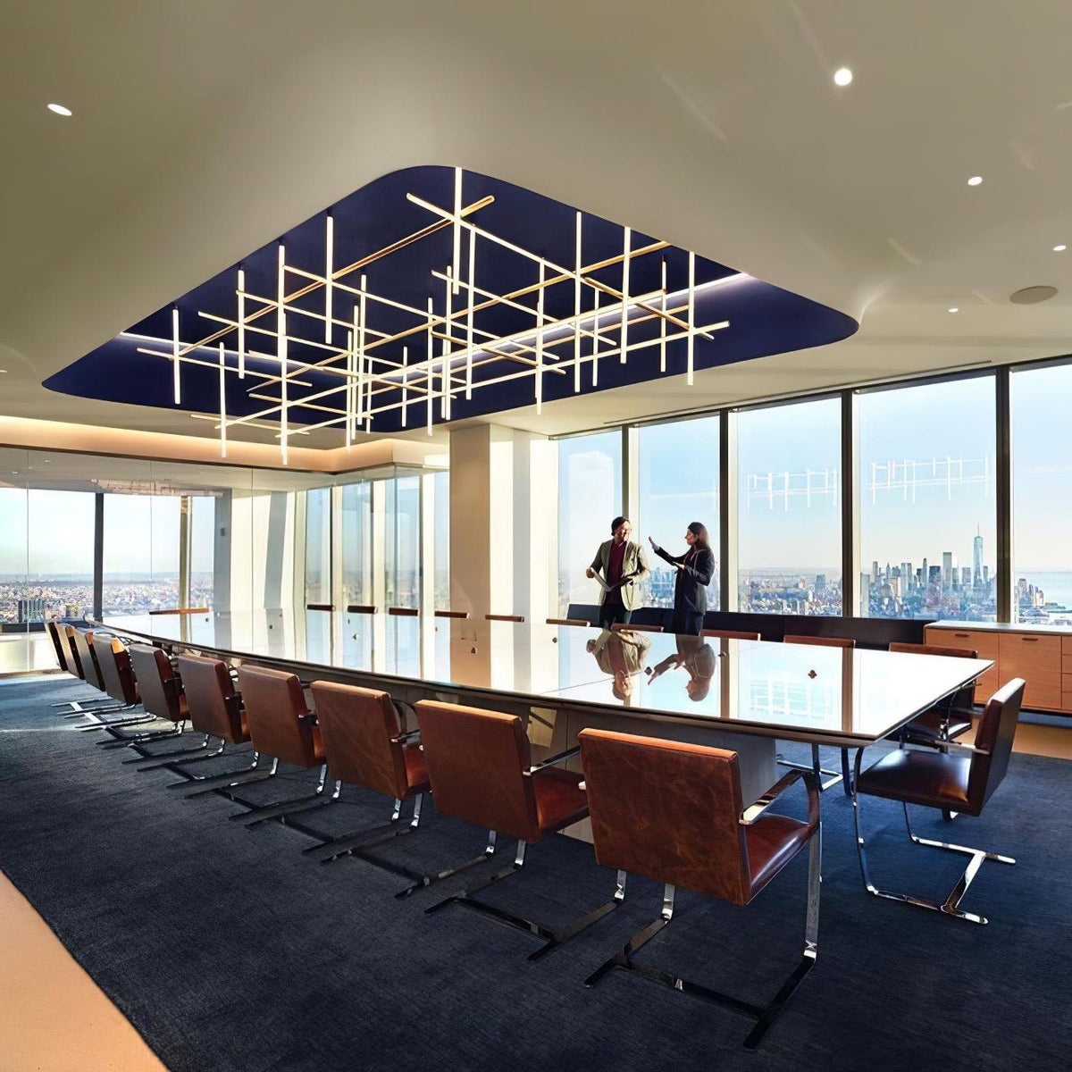 Geometric Grid Ceiling Light Fixture for Dining Room & Open Spaces | Adjustable Height LED Chandelier | Modern Aluminum Track System | Multi