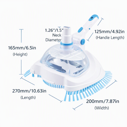 Weighted Pool Vacuum Head with Corner Bristles for Inground & Above-Ground Pools – Swivel Hose Fitting, ABS Frame, Quick-Clip Pole Mount