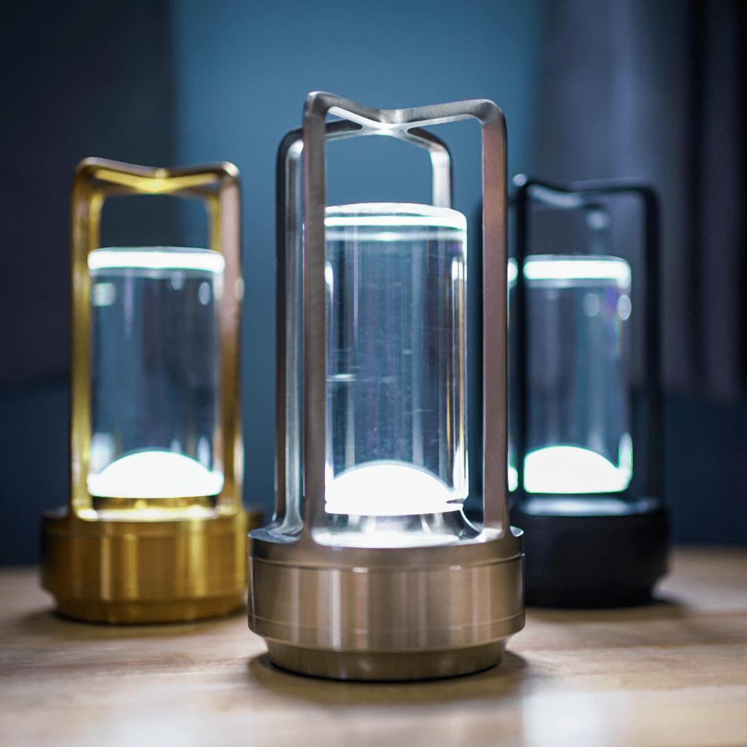 Rechargeable Crystal LED Lantern with Touch Dimmer & USB Port – Gold Silver Black Cordless Accent Lamp for Bedroom Nightstand Dining Table